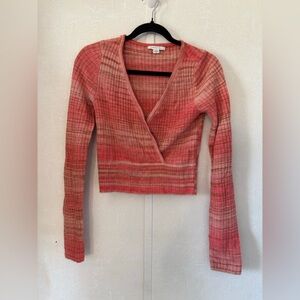 American Eagle | Pink and Red Plaid Wrap Sweater | Size Small